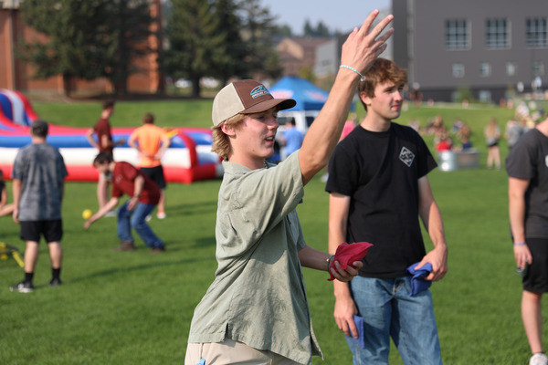 Students play games at the annual family BBQ.