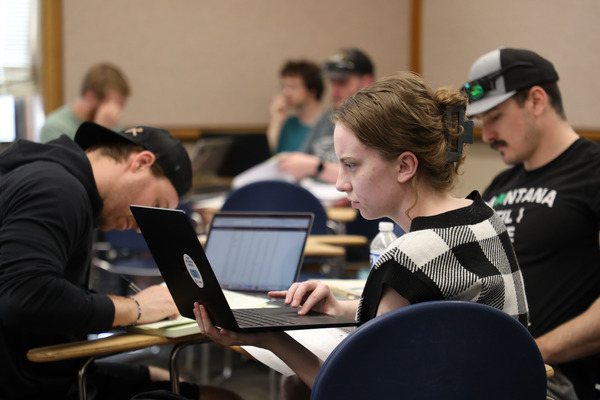 Students studying in class.