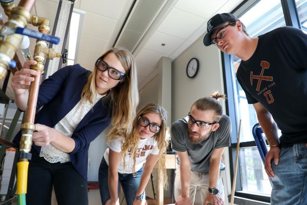 Students in a lab. 