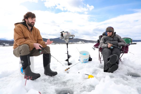 2 students ice fishing 