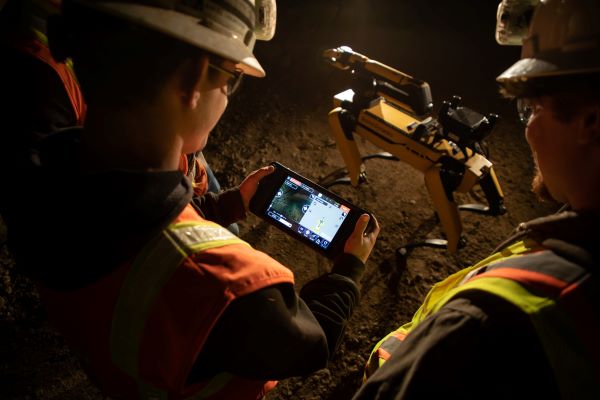 Students work with a drone in the Underground Mine Education Center