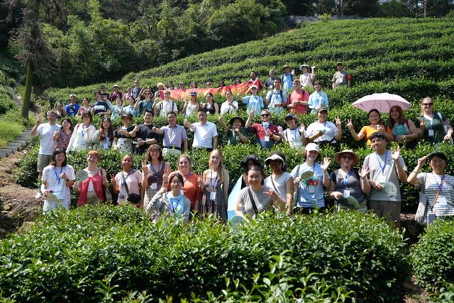 Students in a garden setting. 