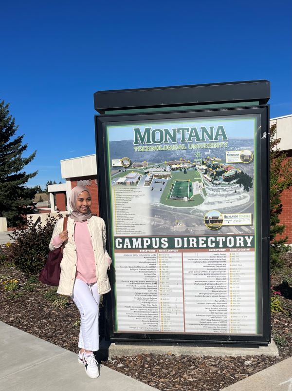 Nusrul Aqilah poses for a photo on Montana Tech campus