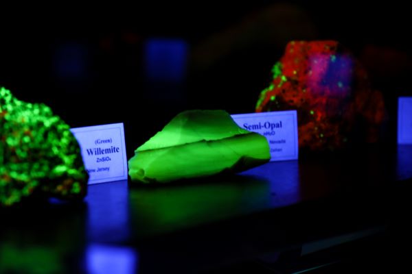 Rocks glow in a dark room