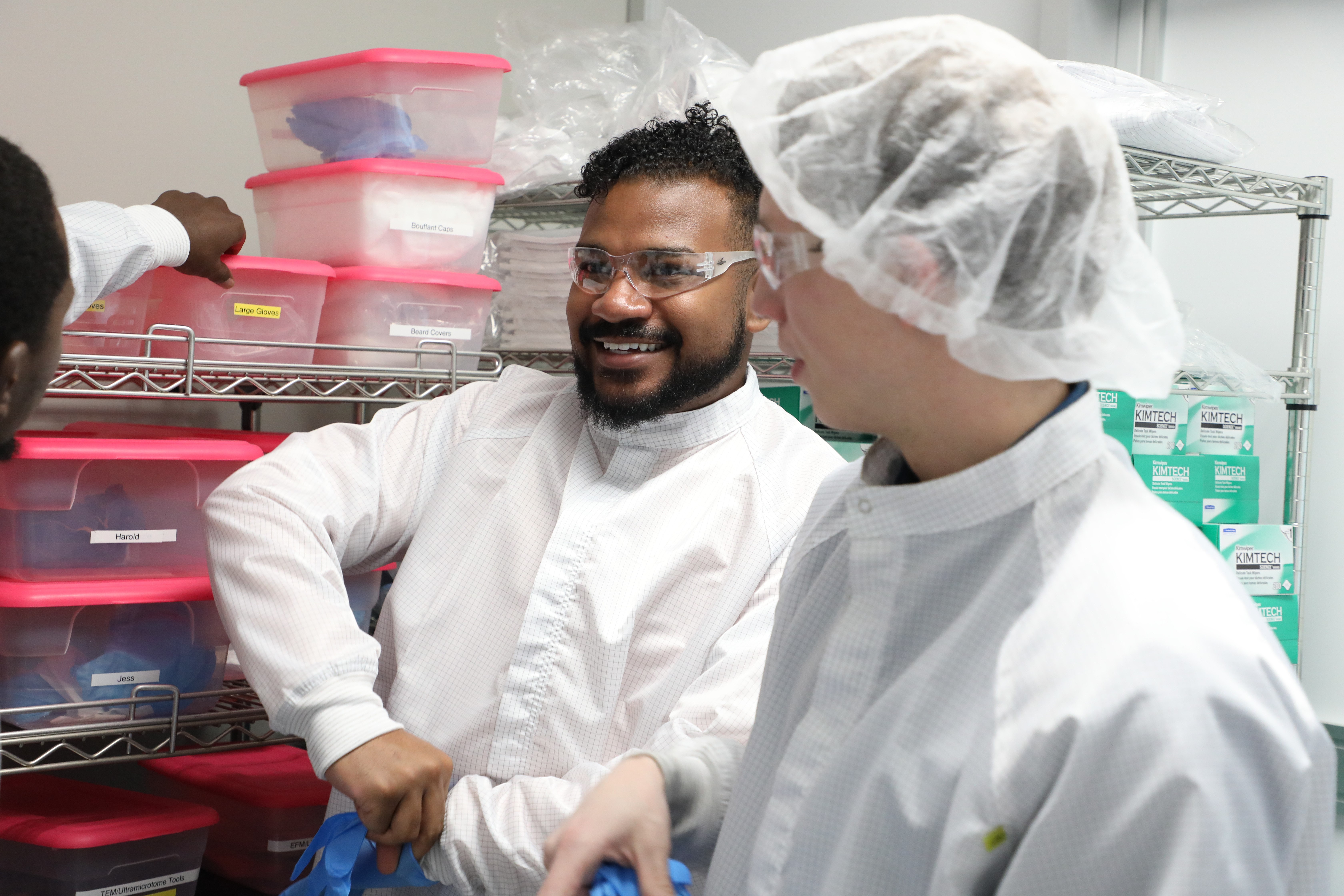 Isaac Gilfeather suiting up for the nano lab