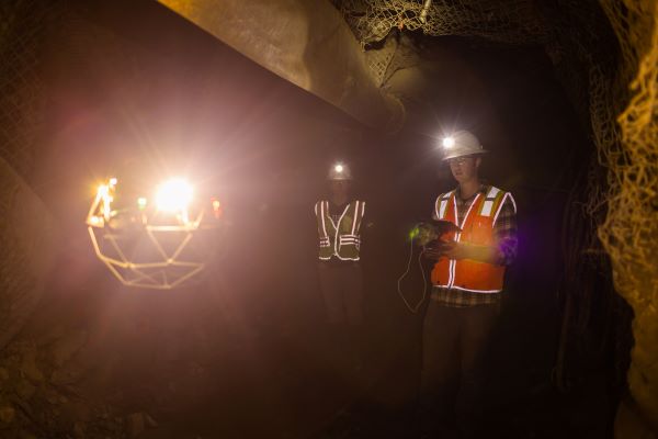 !Students fly a drone in an Underground Mine Education Center