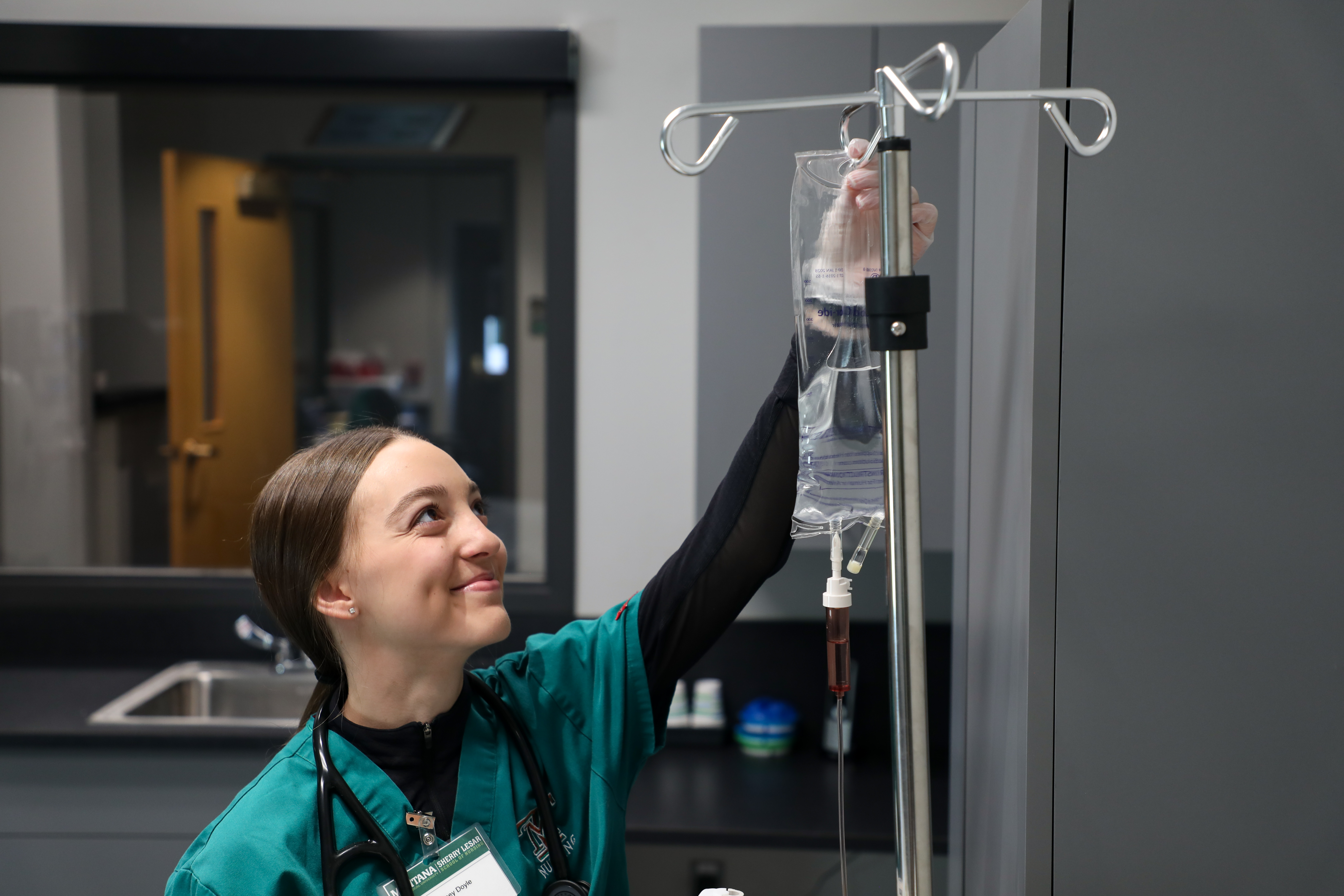 student works in sim lab. 
