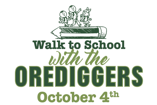 graphic that says walk to school with the ordiggers oct. 4
